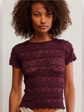 Free People One Angelina Lace Tee Size S